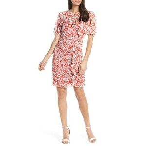Chelsea28 Floral Print Ruched Ruffles Sheath Shift Knee Length dress SZ 10 $200